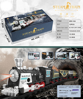 Ensemble de train à vapeur vintage premium direct avec 3 wagons, alimentation Li-ion 3,7 V, pulvérisateur de brume, lumières LED, son simulé inclus