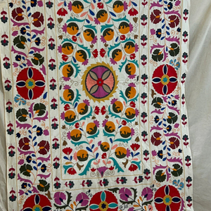 Manta de algodón Suzani, Sábana bordada a mano, colcha, bordado Suzani, colgante de pared Suzani, uzbeko, cubierta de mesa - Product Image 1