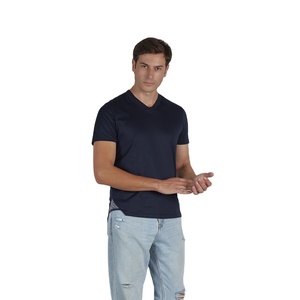 Italia produttori abbigliamento uomo magliette con scollo a v 100% cotone con maniche corte tinta unita blu - Product Image 1