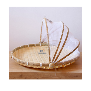 Vietnam fait à la main rond plat couverture bambou nourriture couverture Vintage couleur naturelle bambou nourriture couverture nourriture dôme - Product Image 3