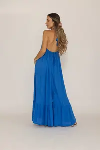 เดรสยาวทรงปล่อยชายหาด ลายดอกไม้  คอโอ  ไม่มีแขน  ผ้าทอ  ใส่สบาย  ไซส์ฟรี  สำหรับผู้หญิง - Product Image 4