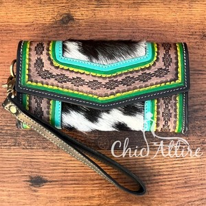 กระเป๋าคลัทช์ยาวแบบอเนกประสงค์สำหรับผู้หญิงกระเป๋าหนังวัวแบบตะวันตกทำด้วยมือดีไซน์ชนเผ่าที่ไม่ซ้ำใครมีสไตล์หรูหรา - Product Image 1