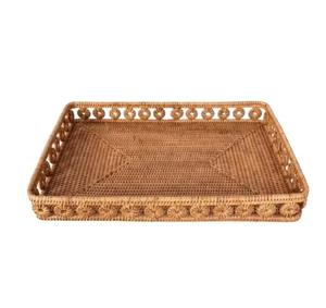 Designer <b>Edge</b> Rattan Tray Stylish Woven Tray for Serving Snacks Drinks Breakfast Tea Coffee Organizing Kitchen Essentials - Product Image 1