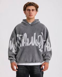 เสื้อฮู้ดของผู้ชายแบบกำหนดเอง2025เสื้อสวมหัวโอเวอร์ไซส์ผ้าคอตตอนปักลายตัวหนังสือ - Product Image 1