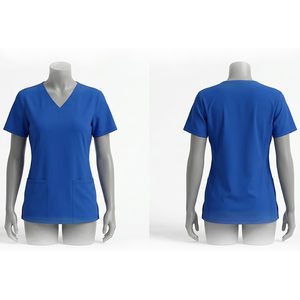 Teal Blue Medical Scrub <b>Set</b> 170 GSM Cotton Poly Soft V Neck Custom Embroidery Uniform Wear Premium - Product Image 5