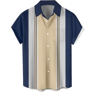 เสื้อผ้าผู้ชาย เสื้อเชิ้ตชายหาดสำหรับวันหยุดฤดูร้อน ลายทางสไตล์เรโทร เสื้อฮาวาย ติดกระดุม แขนสั้น ผ้าทอ - Product Image 5