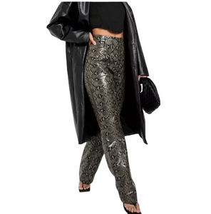 Pantalons en cuir pour femmes, style nouveau, haute qualité, coupe régulière, décontractés, taille mi-haute, jambe droite, prix de gros - Product Image 3