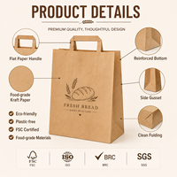 Bolsa de Papel con Fondo Cuadrado y Asa Plana, Bolsa de Transporte de Papel Kraft Autoportante, Impresión Personalizada para Panadería, Embalaje Minorista, Suministro al por Mayor