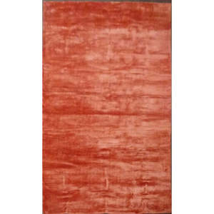 One of the Kind Indian Modern Design Hand-Knotted Oriental Rug <b>Red</b> Natural <b>Wool</b> and Silk 8'0 X 5'0 - Product Image 1