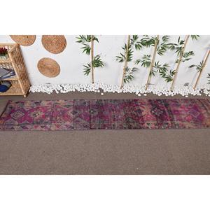 Tapis turc vintage 2x10,7 pieds, tapis persan en laine rose Herki - Product Image 3