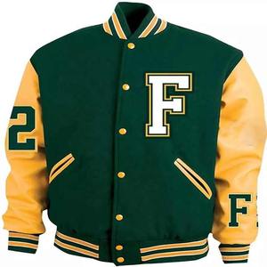 Chaqueta universitaria de diseño personalizado de alta calidad, cuerpo de lana con Capucha ligera de cuello levantado de cuero de vaca Real para la temporada de invierno, venta al por mayor - Product Image 1