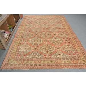 Alfombra de lana turca vintage clásica Beige rojo 6,3x9,4 pies área grande Patchwork con respaldo de látex para pasillo o dormitorio - Product Image 3