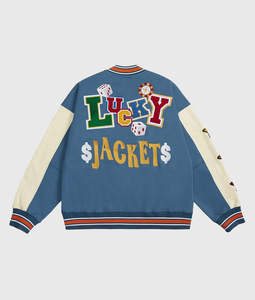 Chaqueta Bomber Unisex Vintage, Talla Grande, Parches Personalizados, Bordado, Estilo Casual, Lona Teñida Lisa, Logotipo, Estilo Universitario - Product Image 3