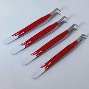 Pince à épiler à pointe de fibre blanche rouge avec breloque marque privée outils d'extension de cils en acier inoxydable pince à épiler de précision durable - Product Image 2