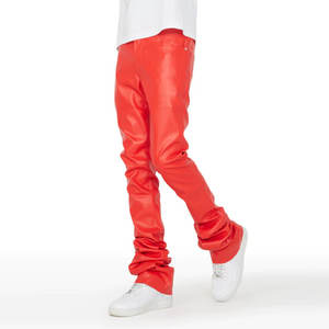 Pantalones de cuero para hombre, ropa de calle de alta calidad, hechos a medida con cintura media, precio al por mayor en línea, técnica teñida lisa - Product Image 1