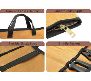 Estuche Enrollable para Cuchillos de Lona Encerada Resistente al Agua de Alta Calidad OEM/ODM al por Mayor, 5 Ranuras, con Asa y Banda Elástica para Chefs, Barbacoa y Camping - Product Image 3