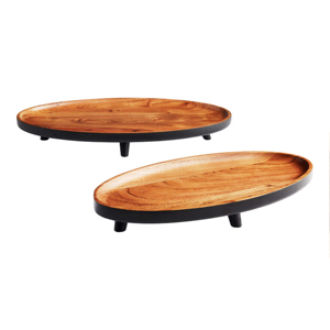 Ensemble de plateaux de service en bois de teck artisanal Saniya, assiettes en bois de style campagnard, apéritifs, desserts, collations, grain naturel, fête - Product Image 5