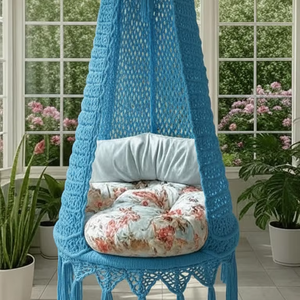 Silla Colgante de Macramé Artesanal, Columpio de Algodón Hecho a Mano para Patio, Dormitorio y Descanso al Aire Libre - Product Image 1