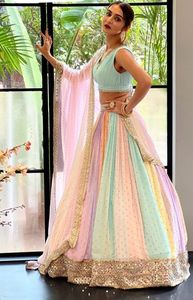 Conjunto de Lehenga Choli de Diseño Completo en Gorgette con Dupatta y Blusa Bordada, Lehenga Nupcial / Lehenga Choli, Precio de Conjunto de Lehenga Multicolor - Product Image 6