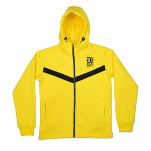 Conjunto de dos piezas de chándal de lana tecnológica para hombre amarillo y negro con logotipo de bordado y diamantes de imitación gimnasio Fitness entrenamiento pantalones de chándal traje - Product Image 2