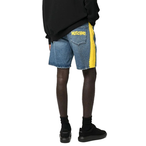 กางเกงขาสั้นผ้ายีนส์เอวยางยืดสำหรับผู้ชายกางเกงขาสั้นผ้าแห้งเร็วสีเหลืองด้านข้างดีไซน์2025ดีที่สุด - Product Image 4