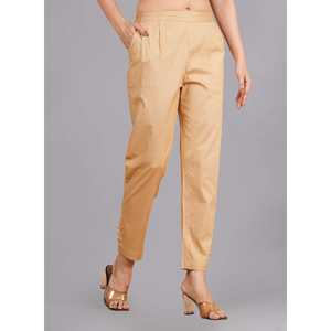 Pantalon cargo en toile beige taille haute décontracté, respirant, à jambe large et effet froissé - Product Image 1