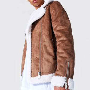 Vestes d'hiver en cuir pour hommes respirantes et décontractées, logo personnalisé, en cuir véritable, style motard, doublure sherpa, vente en gros - Product Image 3