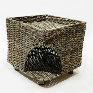 Artex Dong Thap-Casa de mimbre sintético para mascotas, cubo y acogedora cama para perros y gatos, otomana - Product Image 3