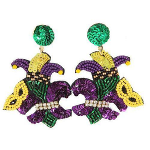 Pendientes Colgantes de Cuentas de Semilla Negras y Doradas con Diseño de Flor de Lis, Pendientes Bordados con Cuentas de Semilla, Pendientes de Cuentas de Semilla para el Mardi Gras - Product Image 5