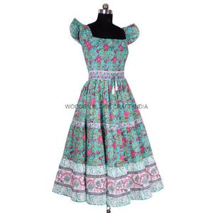 ชุดเดรสยาวลายดอกไม้ผ้าฝ้ายทอมือสไตล์อินเดีย  ใส่สบายๆ สำหรับฤดูร้อน ไปเที่ยวทะเล งานปาร์ตี้ ของขวัญสำหรับเธอ - Product Image 5