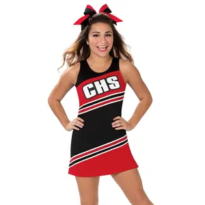 Custom ized Cheer führt zum Verkauf online Kostüm gemacht ärmellose Cheer Leader Uniform Druck Cheerleading Uniform