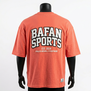 Camiseta oversize para hombre, 200 GSM, jersey de algodón peinado premium, color coral naranja y blanco, estampado serigrafiado con efecto desgastado, logotipo personalizado - Product Image 5