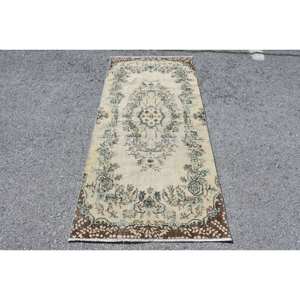 Alfombra tradicional de lana marrón Beige 3,1x6,9 pies diseño de retazos alfombras turcas para el hogar sala de estar entrada cabecera respaldo de látex - Product Image 1