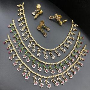 Conception exclusive polonaise antique de style simple avec des pierres CZ Look collier plaqué or ensemble avec boucles d'oreilles pour mariage pour les femmes - Product Image 2