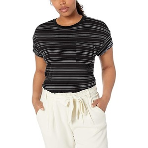 Camiseta de cuello redondo de algodón de corte clásico para mujer Camiseta de cuello redondo de verano de manga corta a rayas - Product Image 4