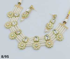 <b>Crystal</b> Stylish Design Fancy Gold Plated Traditional Motipearl Kundan Studded Choker Necklace <b>Earring</b> Mangtika Set&Jewellery Set - Product Image 3