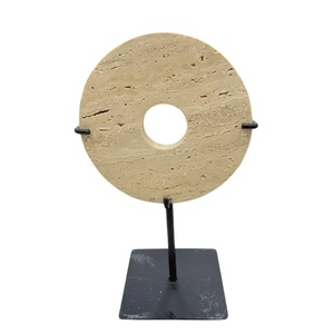 Sculpture moderne en pierre de travertin sur support métallique avec un charme minimaliste, texture naturelle durable, parfaite pour la décoration intérieure - Product Image 1