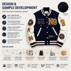 OEM Custom Heavyweight Varsity <b>Jacket</b> Manufacturer <b>Leather</b> Sleeve Chenille Embroidery Letterman <b>Jacket</b> Sample Private Label - Product Image 2