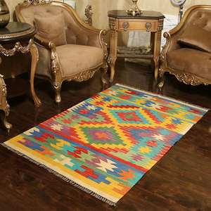 Tapis Kilim Anatolien Vintage, Géométrique Moutarde & Noir, 84x137 Cm
