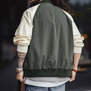 แจ็คเก็ตวาร์ซิตี้ผ้าแคนวาสสีตัดกันสไตล์วินเทจ มีซิปและกระเป๋าแบบปกติ เหมาะสำหรับใส่เล่นเบสบอล  ลำลองสำหรับผู้ชาย  เสื้อคลุมฤดูหนาว ระบายอากาศได้ดี - Product Image 3