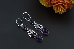 Pendientes Colgantes Hechos a Mano con Amatista Vintage, Pendientes Únicos de Amatista, Regalo de Aniversario para Ella, Joyería Boho - Product Image 5