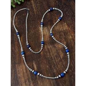 Collier tendance style Navajo en lapis-lazuli et perles d'eau douce, avec chaînes de cou en argent sterling à perles numérotées et perles à facettes, idéal pour les cadeaux - Product Image 4