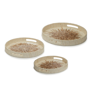 Ensemble de plateaux de service en osier durable et écologique avec décor en nacre pour le restaurant, la maison et le stockage. - Product Image 1