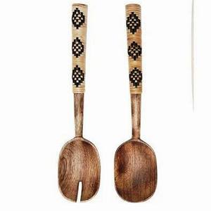 Juego de Servidores de Ensalada con Mango de Mimbre Tejido, Madera Natural, 2 Espátulas, Utensilios Hechos a Mano Sostenibles, Tamaño Pequeño, Aptos para Congelador - Product Image 2