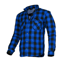 Camisa de Motociclista Protectora Personalizada para Hombre y Mujer, Tallas Grandes, Azul y Negro a Cuadros, % Algodón, Cierre Doble con Cremallera YKK - Product Image 3