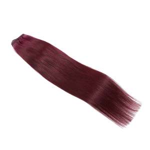 Hand-<b>Tied</b> Weft Hair Extensions 99J <b>Burgundy</b> Remy Human Hair 8-30 Inches Kinky Curly 10A Grade - Product Image 1