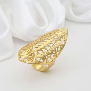 18k Gold Plated Intricate Filigree <b>Ring</b> Brass Long Textured <b>Statement</b> Hollow Cutout Wholesale <b>Ring</b> For Women - Product Image 6