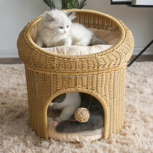 Lit pour animaux de compagnie de luxe en rotin naturel fait à la main Panier de couchage tissé pour chat et chien - Product Image 2