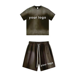 Ensemble de vêtements d'extérieur décontractés pour hommes, été, séchage rapide, t-shirts à manches courtes surdimensionnés, shorts, vêtements de rue unis, 2 pièces, 100% coton - Product Image 6