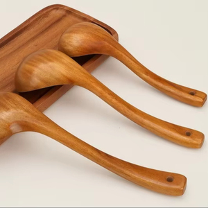 Bandeja Rectangular de Madera Maciza Hecha a Mano con 4 Tazones y 4 Cucharas - Juego de Fiesta Ecológico Desechable - Product Image 1
